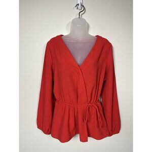J Crew Top Womens 12T Red Faux Wrap Peplum Blouse Christmas Holiday Career